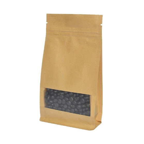 Brown Kraft Paper Flat Bottom Pouch with Transparent Window